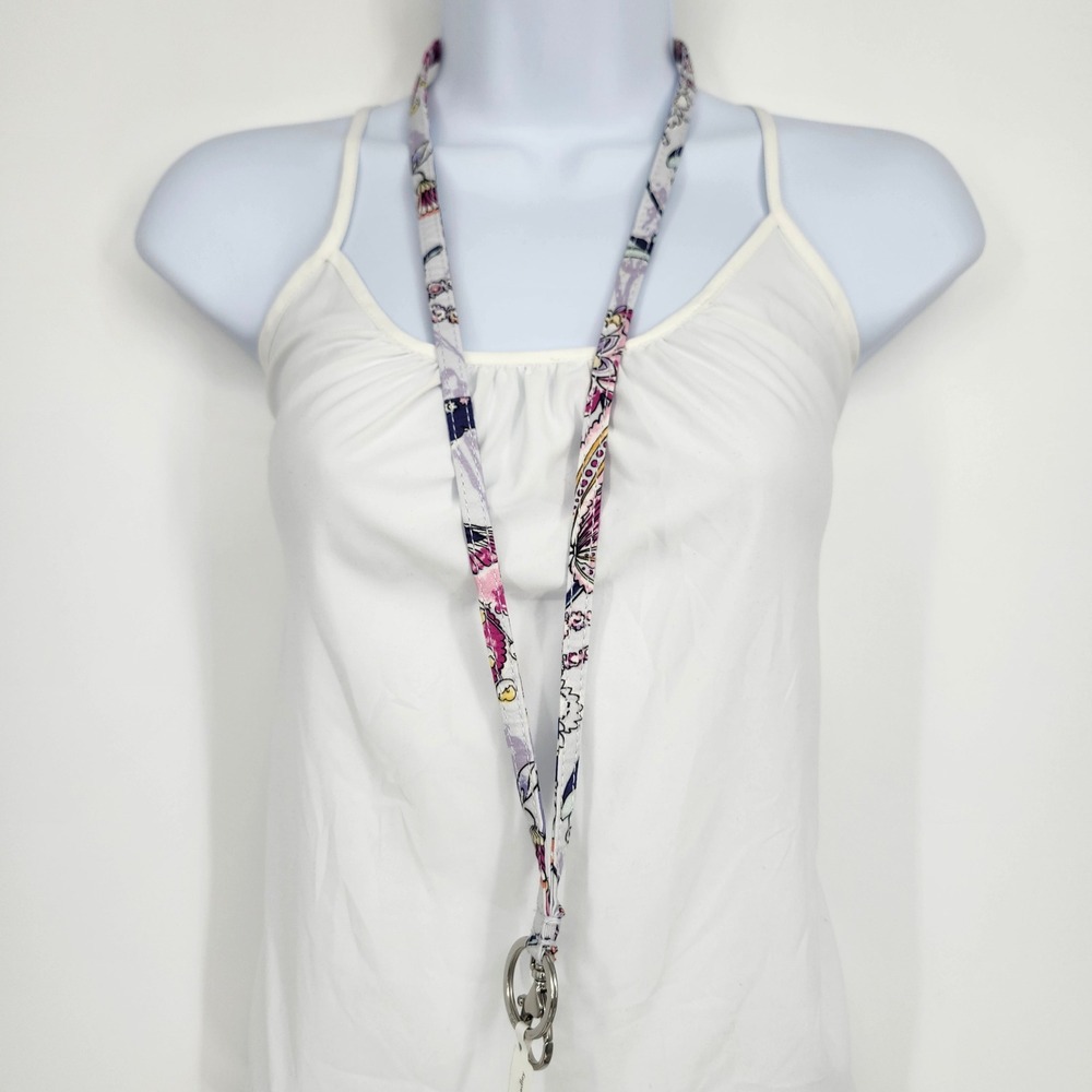 NEW Vera Bradley Iconic Breakaway Lanyard Purple Hummingbird Park ID Keyring